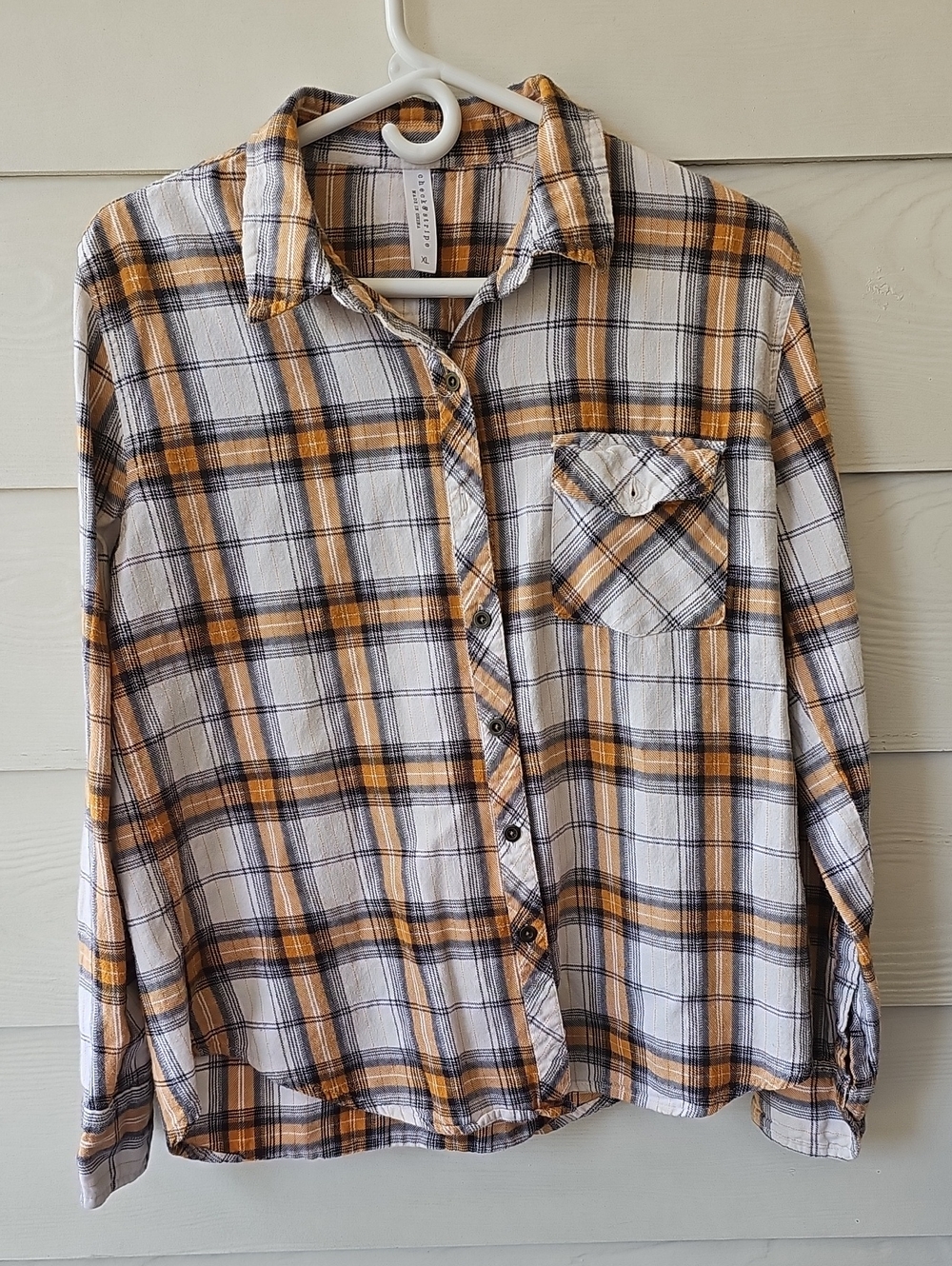 Check & Stripe Women’s Plaid Button Down Shirt Mustard Yellow Gray XL